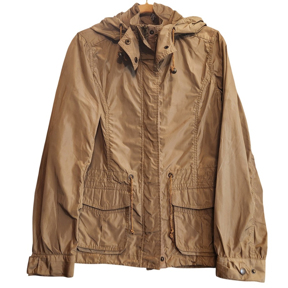 H&M L.O.G.G. Utility Jacket Women 6 Tan Excellent Hooded Cargo -Back to School!!